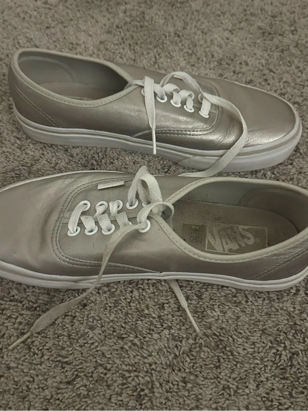 VANS Silver Canvas Lace-Up Sneaker Rubber Sole Womens 9 US